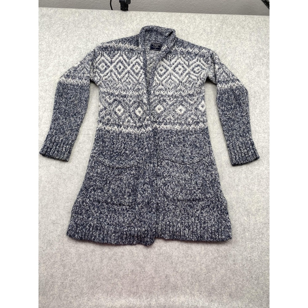Abercrombie & Fitch Womens Blue Fair Isle Knit Open Front Duster Cardigan Small